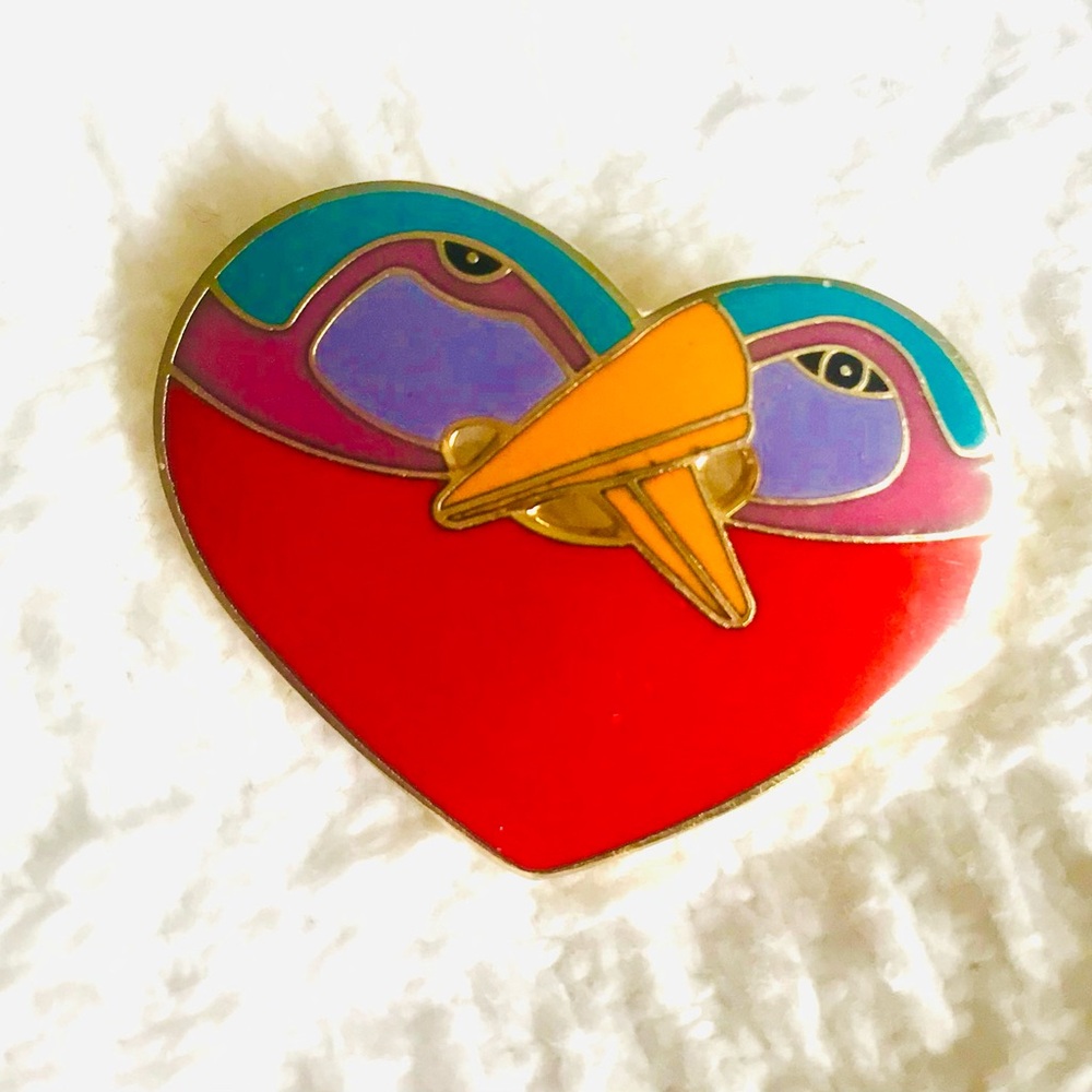 Vintage Laurel Birch Brooch, signed “Bird Heart”. rare Gorgeous  Collectible